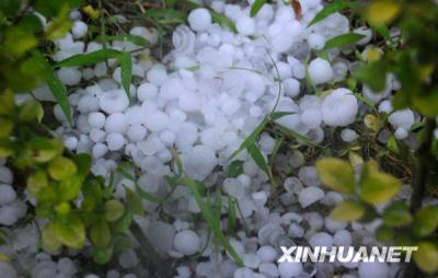 Sudden hail hits Tiantang town, Yuexi County, Anhui Province of central China. 8 counties and towns, including Tiantang town of Yuexi County, were suffered from the hail, on June 4, 2009.