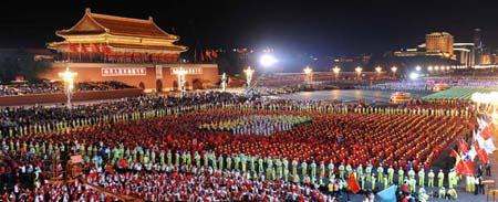 A grand performance is staged in the celebrations for the 60th anniversary of the founding of the People's Republic of China, on the Tian'anmen Square in central Beijing, capital of China, Oct. 1, 2009.(Xinhua/Zhang Ling)