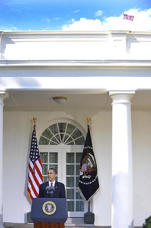 U.S. President Barack Obama delivers a speech after he received the 2009 Nobel Peace Prize in Rose Garden of White House in Washington on Oct. 9, 2009.(Xinhua/Zhang Yan)