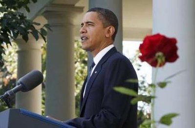 U.S. President Barack Obama comments on winning the 2009 Nobel Peace Prize while delivering a statement in the Rose Garden of the White House in Washington, October 9, 2009. Obama won the Nobel Peace Prize on Friday for offering the world hope and striving for nuclear disarmament in a surprise award that drew both warm praise and sharp criticism.