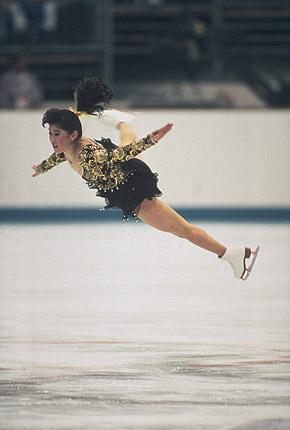 Albertville February 1992, XVI Olympic Winter Games. Kristine YAMAGUCHI of the United States, 1st, in action in the women's figure skating event. Credit: Getty Images/ Bob Martin