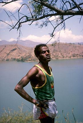 1 March 1997. Long distance runner Miruts YIFTER relaxes at home in Ethiopia. Credit: Getty Images UK/Getty Images