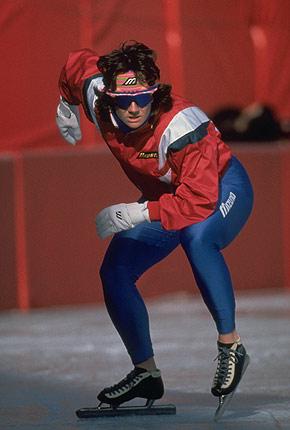 Albertville, February 1992: Bonnie BLAIR, USA, during a training session. Credit: Getty Images/POWELL Mike
