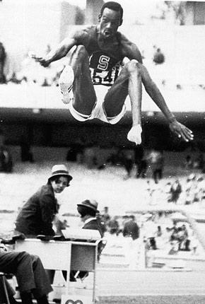 Mexico City, October 1968, Games of the XIX Olympiad: Robert "Bob" BEAMON, USA, winner of the long jump event with an incredible jump of 8.90m, a world record which was not broken until 1991. Credit: IOC Olympic Museum Collections