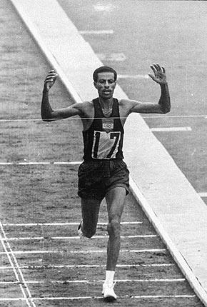 Tokyo, 24 October 1964: Abebe BIKILA from Ethiopia, 1st, at the end of the marathon race. Credit: IOC Olympic Museum Collections