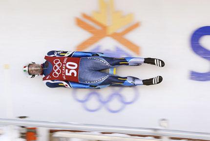 Salt Lake City, Utah Olympic Park, 6 February 2002, XIX Olympic Winter Games. Men's simple luge: Armin ZOEGGELER of Italy training. Credit: Getty Images/Brian Bahr