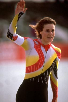 Albertville, 12 February 1992, XVI Olympic Winter Games. Women's speed skating, 1500m: Gunda NIEMANN of Germany, 2nd, just after the race in Albertville. Credit : Getty Images/MARTIN Bob