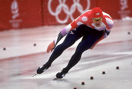 Albertville, 15 February 1992, XVI Olympic Winter Games. Speed skating, men's 500m: Daniel JANSEN of the United States in competition. Credit: Getty Images/RONDEAU Pascal