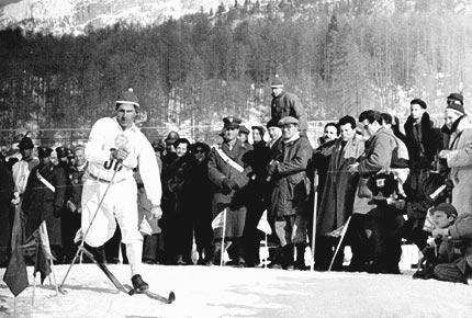 1956: Sixten JERNBERG of Sweden performing in a cross country skiing event during the VII Olympic Winter Games in Cortina d'Ampezzo. He won nine Olympic Winter Games medals in three Games. Credit: Getty Images/CIO