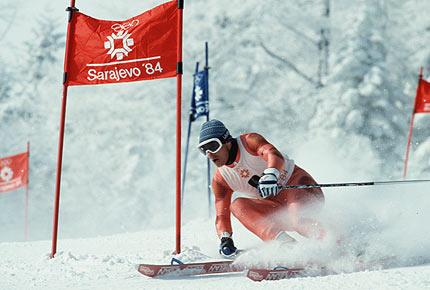 Sarajevo, XIV Olympic Winter Games, 14 February 1984: Slovenian Jure FRANKO competing for Yugoslavia in action during the men's giant slalom competition. He won the silver medal. Credit: IOC Olympic Museum Collections/ASL