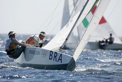 Agios Kosmas Olympic Sailing Centre, 24 August 2006, Games of the XXVIII Olympiad: Torben GRAEL (R) and Marcelo FERREIRA of Brazil in action in the men's keelboat Star race. Credit: Getty Images/Clive Mason