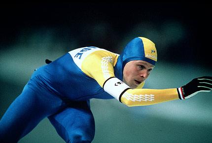 Calgary, 17 February 1988: Tomas GUSTAFSON of Sweden, 1st, in action during the final of the 5000m speed skating race at the XV Olympic Winter Games. Credit: Sports Illustrated/R. Mackson