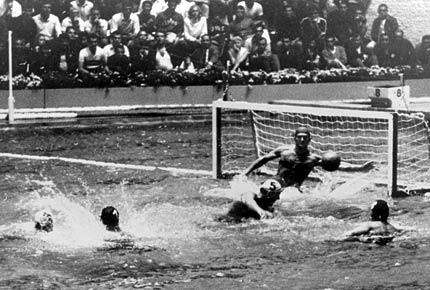 Tokyo, Yoyogi National Gymnasium, October 1964: the Hungarian team, winners of the water polo competition, in action at the Games of the XVIII Olympiad. Credit: IOC Olympic Museum Collections