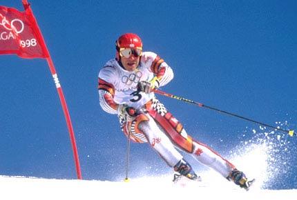 Nagano, Yamanouchi, 19 February 1998: Hermann MAIER from Austria, 1st, in action in the alpine skiing giant slalom during the XVIII Olympic Winter Games. Credit: Getty Images/BOTTERILL Shaun