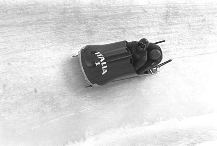 Innsbruck, February 1964, IX Olympic Winter Games. Bobsleigh Italia I with Eugenio MONTI and Sergio SIORPAES on board. Credit: IOC Olympic Museum Collections