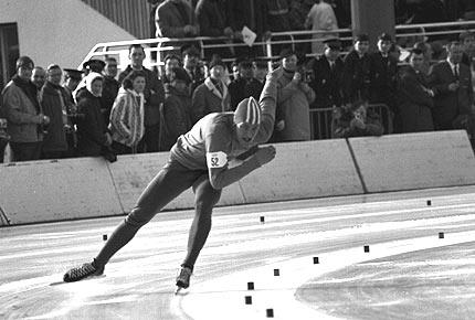 Grenoble, February 1968, X Olympic Winter Games. Men's speed skating competition: Ard SCHENK of the Netherlands in action during an event. Credit: IOC Olympic Museum Collections