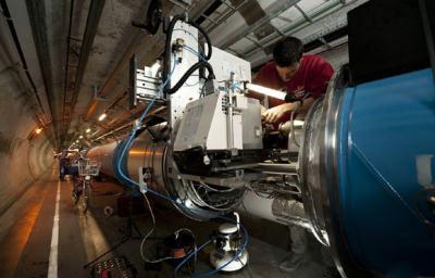 The world's most powerful atom smasher on Monday experienced the first collisions of particles, only three days after it was restarted, the European Organization for Nuclear Research (CERN) said. (File Photo)