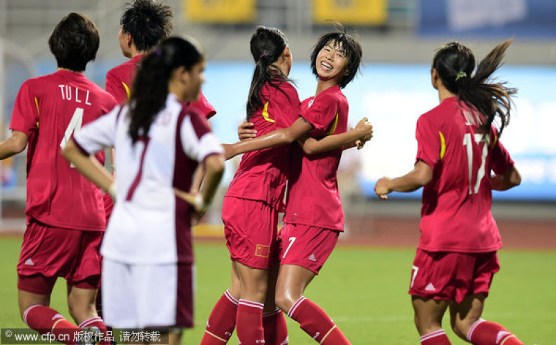 [高清組圖]青奧會女足決賽：中國5-0大勝奪冠