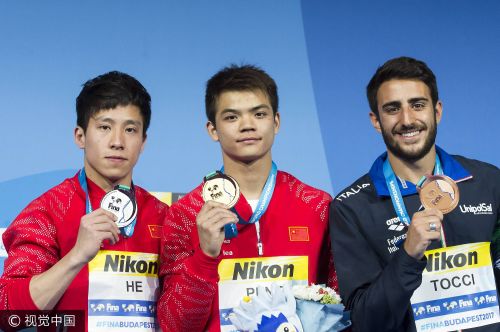 [高清組圖]世錦賽男子1米板中國包攬冠亞軍
