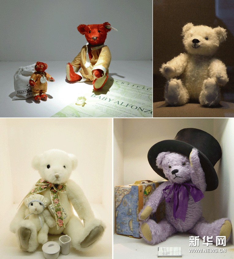  陳列在成都泰迪熊博物館裏的泰迪熊（拼版照片，11月11日攝）。
