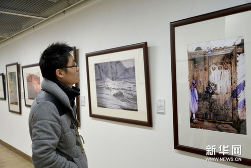 1月2日，參觀者在中國美術學院美術館欣賞中國工程院院士的繪畫作品。新華網圖片 施健學 攝