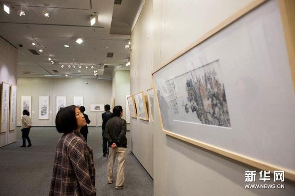 觀眾在海南省博物館觀看“文心詩境·張繼剛詩書畫”作品展