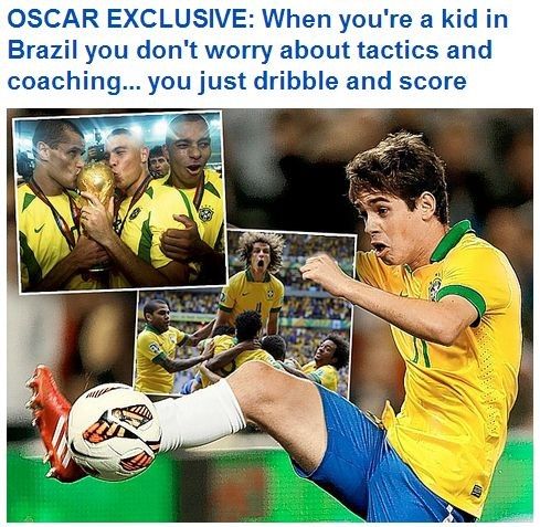 《每日郵報》：奧斯卡稱兒童在巴西可以快樂踢球