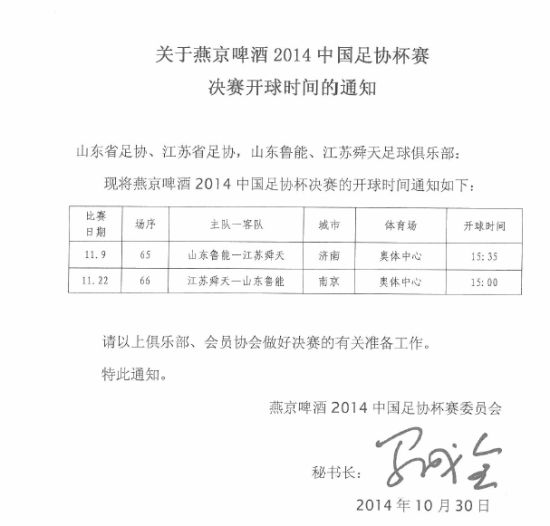 足協盃決賽兩回合時間確定