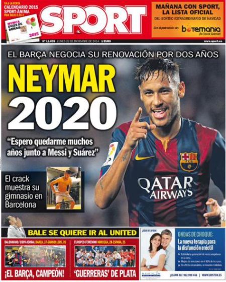 週一《每日體育報》封面：內馬爾，2020年！