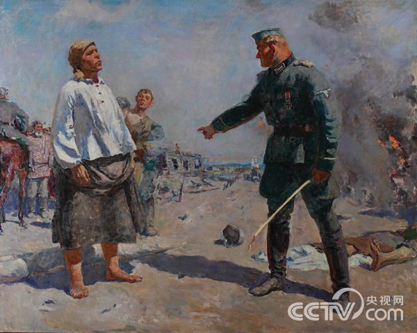 《遊擊隊員的母親》，格拉西莫夫 S.V. 1943  布面油畫  120×150cm 國立中央俄羅斯現代歷史博物館藏