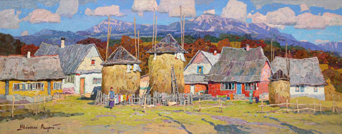 Valeriy ShmatkoShmatko Valeriy, Carpathians. Landscape with stacks. Oil on canvas