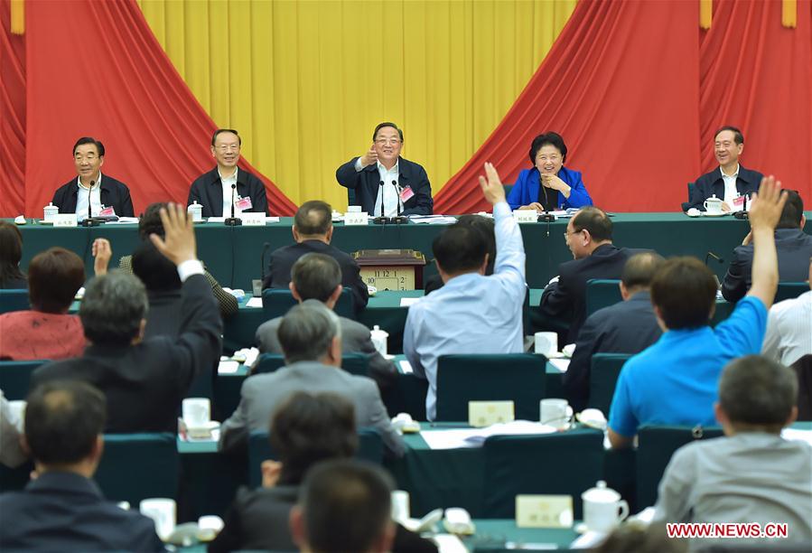  Yu Zhengsheng(3rd L back), chairman of the National Committee of the Chinese People