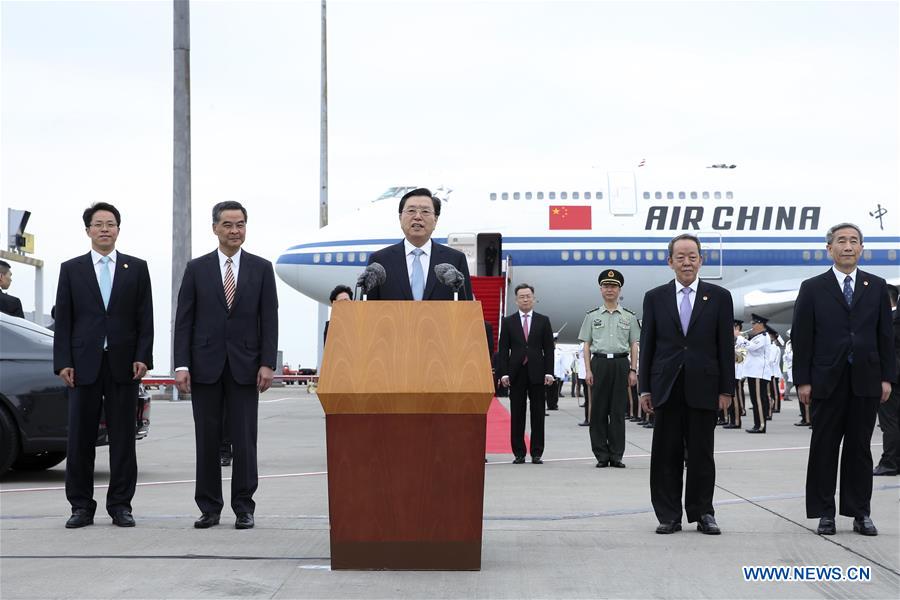 Zhang Dejiang (C, front), chairman of the Standing Committee of China