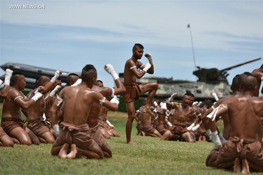 SATTAHIP, May 21, 2016 (Xinhua) -- Thai marines take part in the opening ceremony for a joint military exercise in Sattahip Naval Base, Chon Buri province, Thailand, on May 21, 2016. Thai and Chinese marine corps held an opening ceremony for a joint military exercise codenamed Blue Strike 2016 here on Saturday. (Xinhua/Li Mangmang)