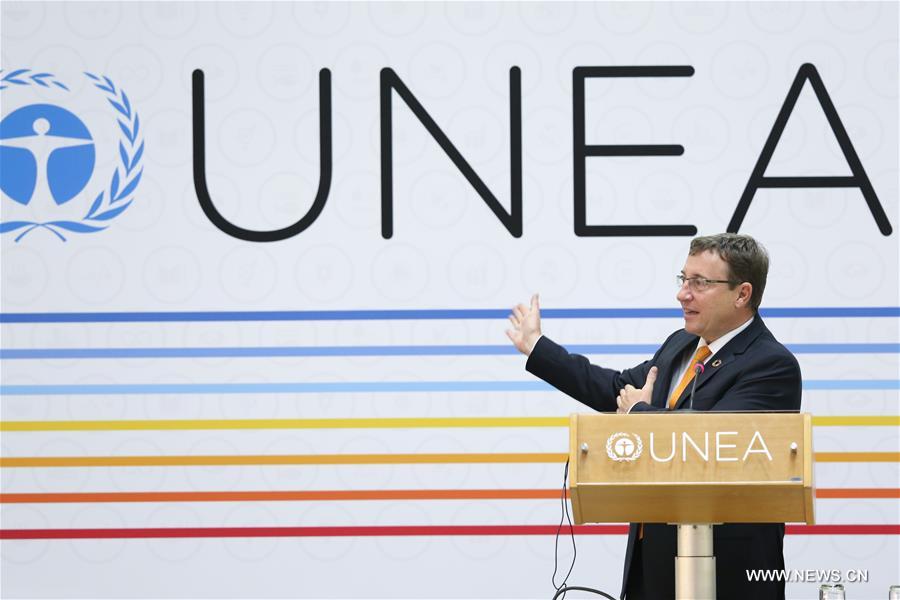 Achim Steiner, Executive Director of the United Nations Environment Programme (UNEP), speaks during the opening ceremony of the second edition of the United Nations Environment Assembly (UNEA-2), in Nairobi, Kenya, on May 23, 2016. The second edition of the United Nations Environment Assembly (UNEA-2) opened on Monday, with a call for concerted efforts to revitalize green economy and sustainability agenda. (Xinhua/Pan Siwei)