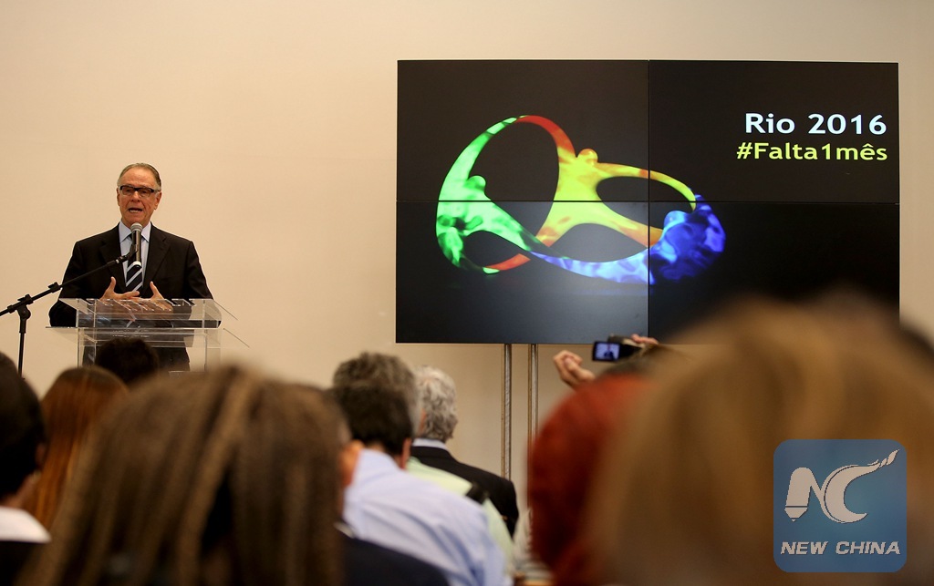 Carlos Arthur Nuzman, president of the Rio 2016 Organizing Committee for the Olympic and Paralympic Games, addresses the press conference of the inauguration of the Olympic City Museum which sits next to the Engenhao Stadium, in Rio de Janeiro, Brazil, on July 5, 2016. (Xinhua/Li Ming)