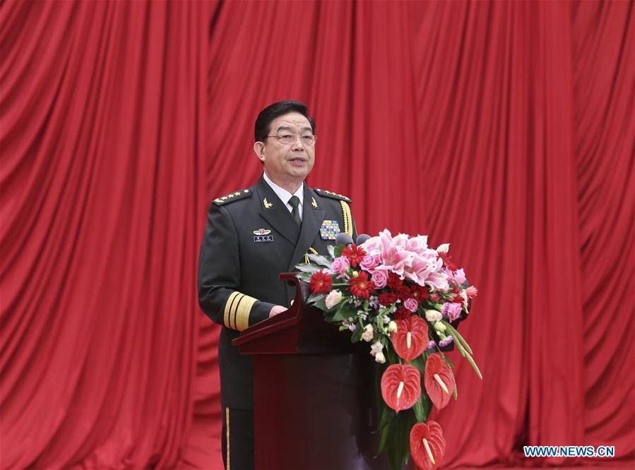 Chinese Defense Minister Chang Wanquan addresses a reception held by the Ministry of National Defense to celebrate the 89th anniversary of the founding of the Chinese People