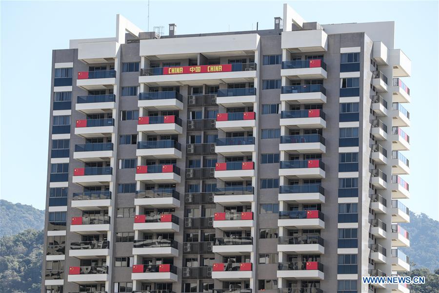 Photo taken on Aug. 1, 2016 shows the balconies of the Chinese Olympic delegation