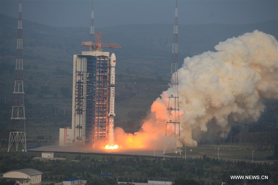 A Long March 4C rocket carrying a new high-resolution Synthetic Aperture Radar (SAR) imaging satellite blasts off at the Taiyuan Satellite Launch Center in Taiyuan, capital of north China