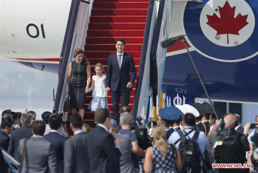 Canadian Prime Minister Justin Trudeau arrives in Hangzhou to attend the G20 Summit in Hangzhou, capital city of east China