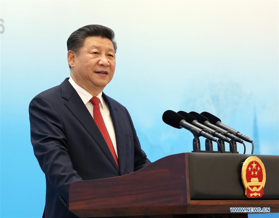 Chinese President Xi Jinping delivers a keynote speech at the Business 20 (B20) summit in Hangzhou, capital of east China