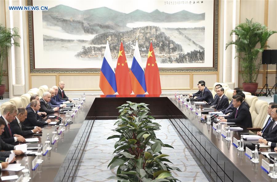 Chinese President Xi Jinping meets with Russian President Vladimir Putin, who is here to attend the Group of 20 (G20) summit, in Hangzhou, capital of east China