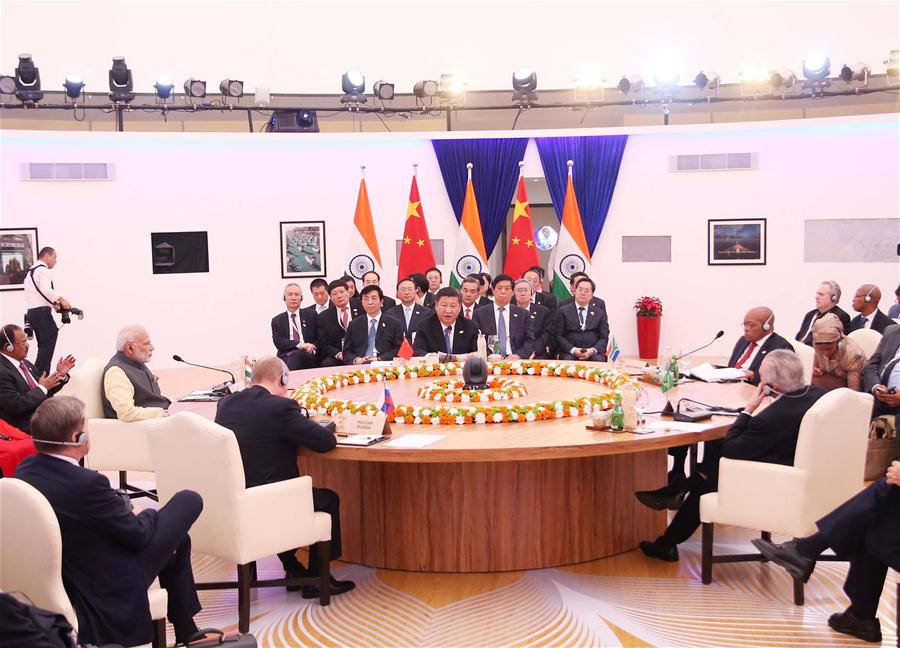 Chinese President Xi Jinping speaks at the eighth BRICS (Brazil, Russia, India, China and South Africa) summit in the western Indian state of Goa, Oct. 16, 2016. (Xinhua/Yao Dawei)