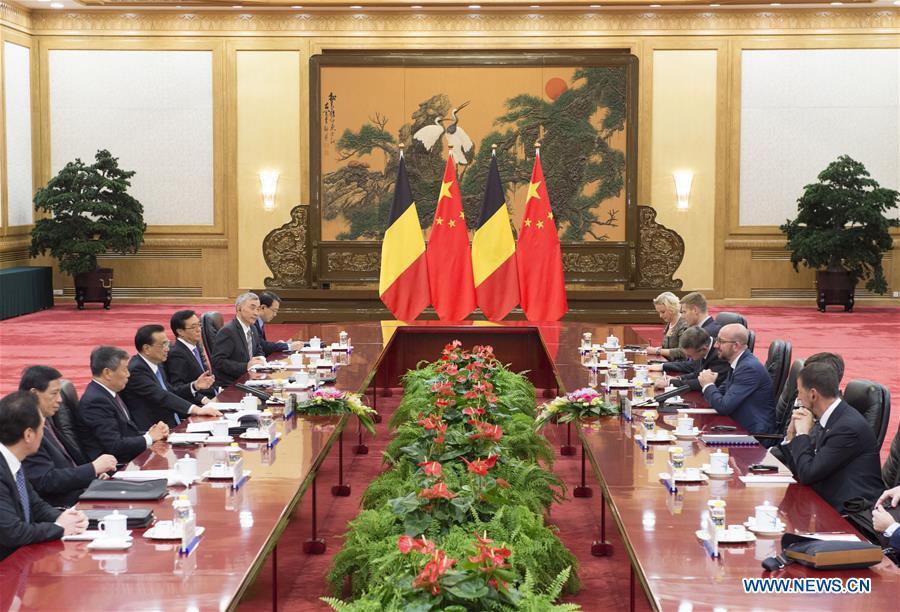 Chinese Premier Li Keqiang (4th L) holds talks with Belgian Prime Minister Charles Michel in Beijing, capital of China, Oct. 31, 2016. (Xinhua/Wang Ye) 