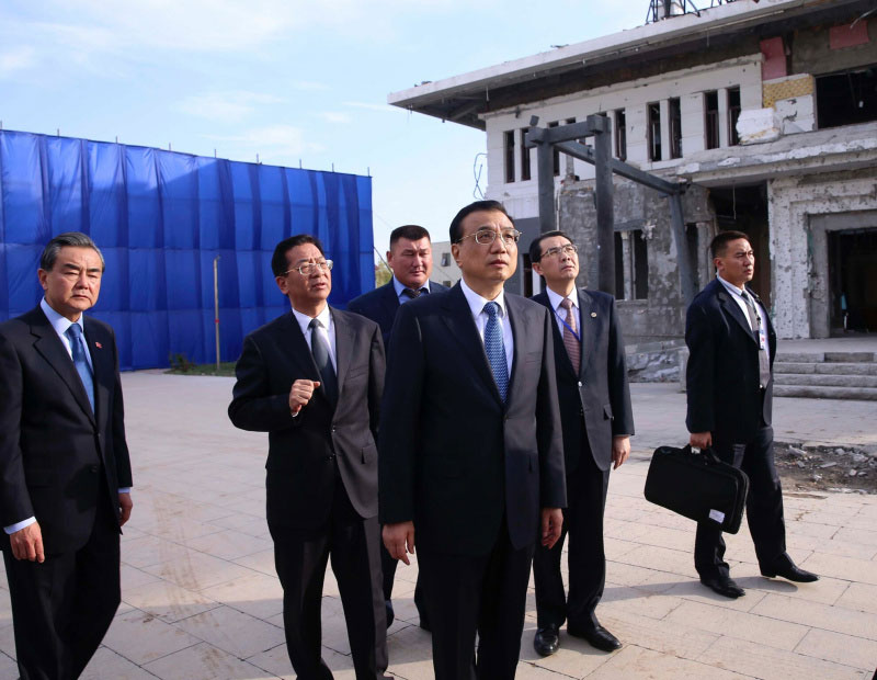 Chinese Premier Li Keqiang visits Chinese embassy in Kyrgyzstan at Bishkek, capital of Kyrgyzstan, on Wednesday, Dec. 2, 2016. Chinese Premier Li Keqiang arrived in Bishkek Wednesday for an official visit to Kyrgyzstan and the 15th prime ministers