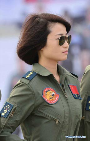 This file photo shows Chinese female J-10 fighter pilot Yu Xu. Yu died in an accident during a routine flight training on Saturday, an Air Force spokesman said. (Xinhua/Shen Ling) 