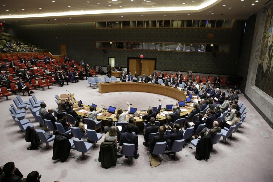 Photo taken on Nov. 30, 2016 shows the United Nations Security Council voting on resolution in response to Democratic People