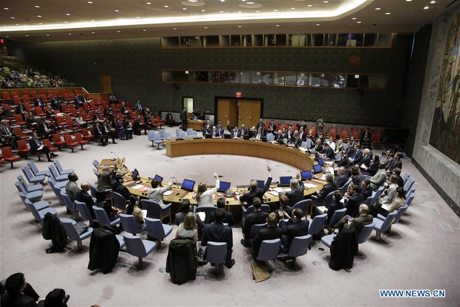 Photo taken on Nov. 30, 2016 shows the United Nations Security Council voting on resolution in response to Democratic People