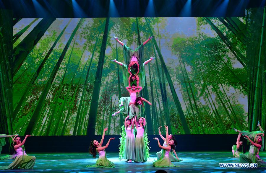 Acrobats perform during the closing ceremony of the 3rd Chinese acrobatics art festival in Luoyang, central China