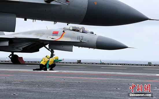 The fighter "Flying Shark" ready for takeoff on the deck of China